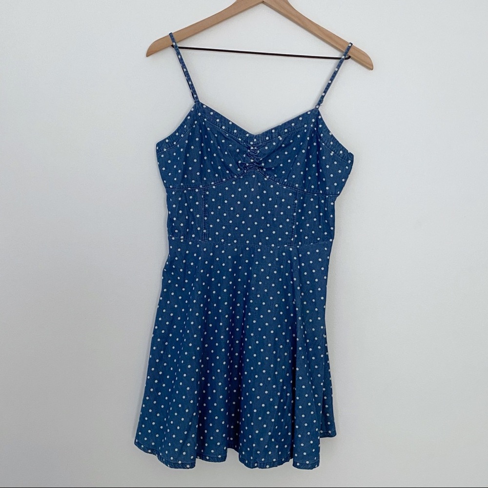 Aeropostale Summer Mini Dress Chambray Polka Dot - Juniors Large